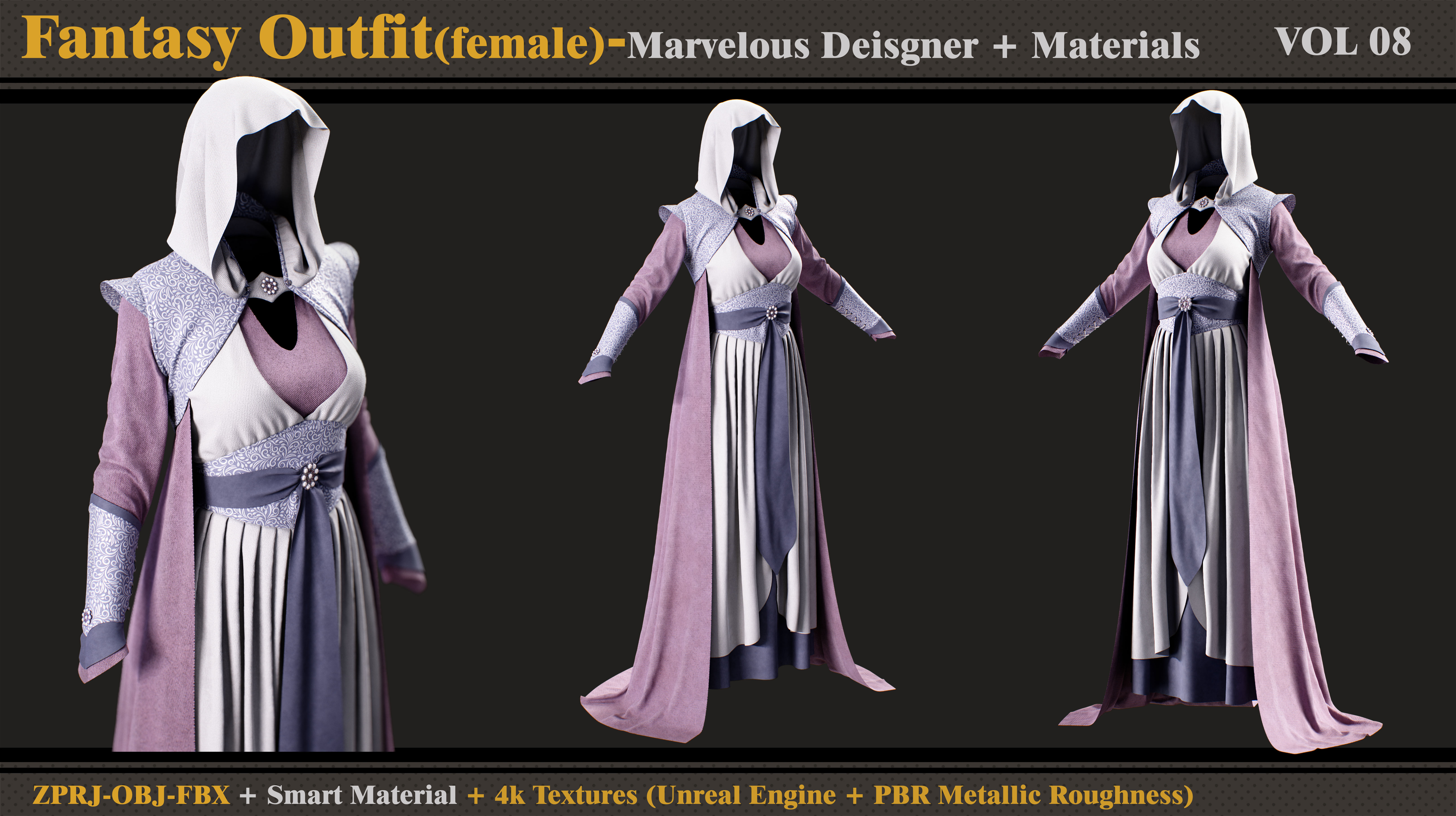 Fantasy Outfit- MD-Clo3d-Smart Material -Textures - OBJ -FBX 3D model_2