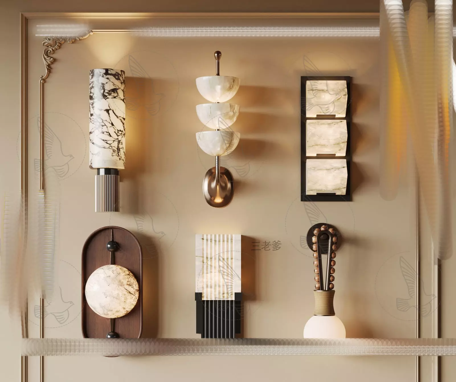 Modern chandelier combination 3D model download Low-poly 3D model_0