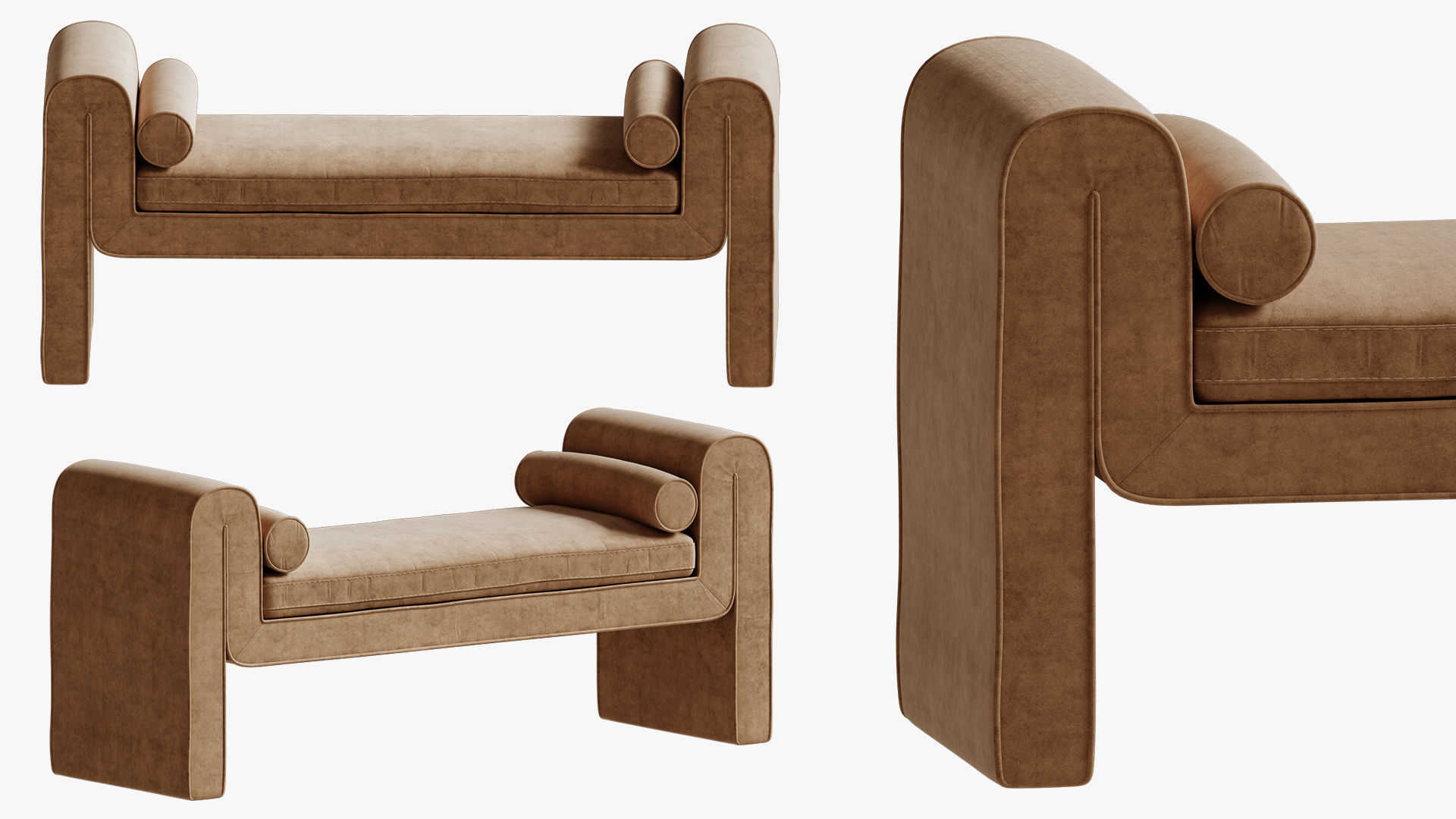 Four Hands Mitchell Upholstered Bench 3D model_2