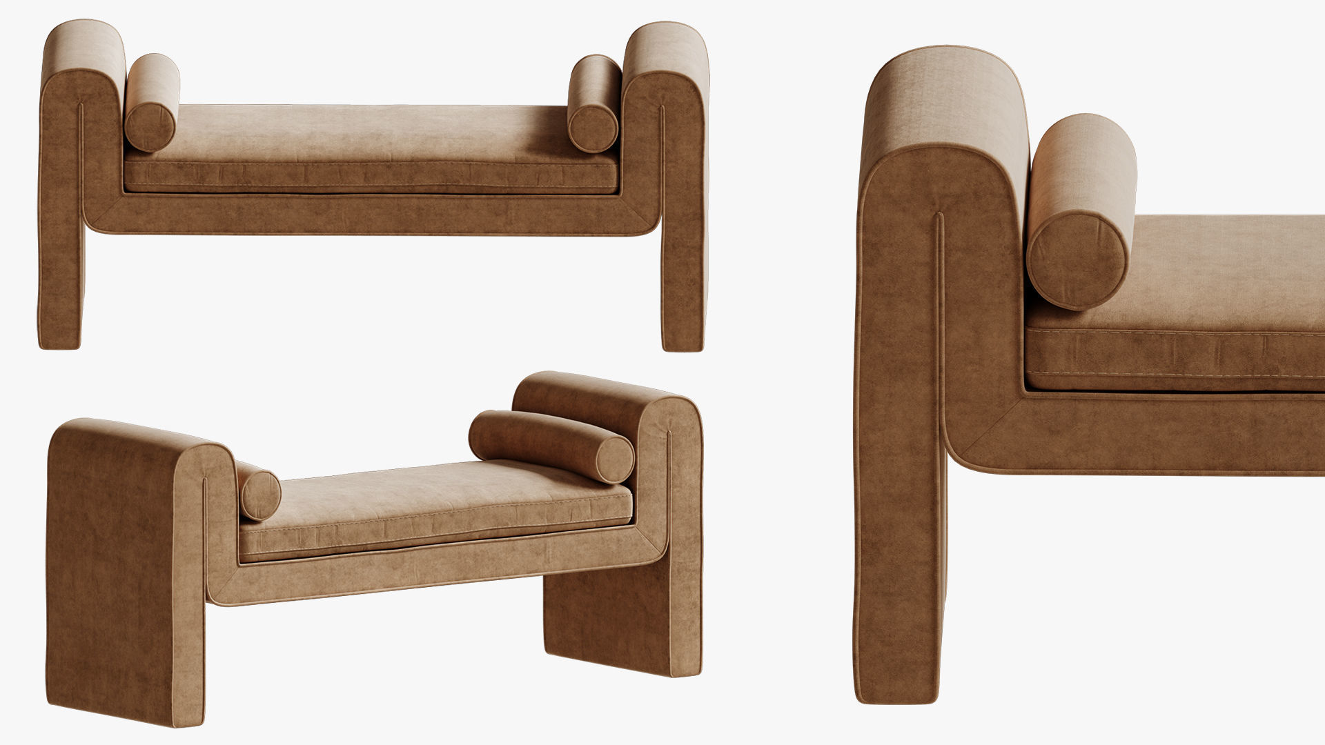 Four Hands Mitchell Upholstered Bench 3D model_1