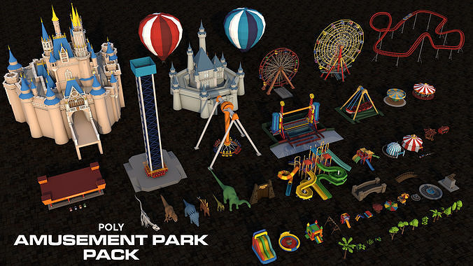 3D model Poly Amusement Park Props Pack Collection VR / AR / low-poly ...