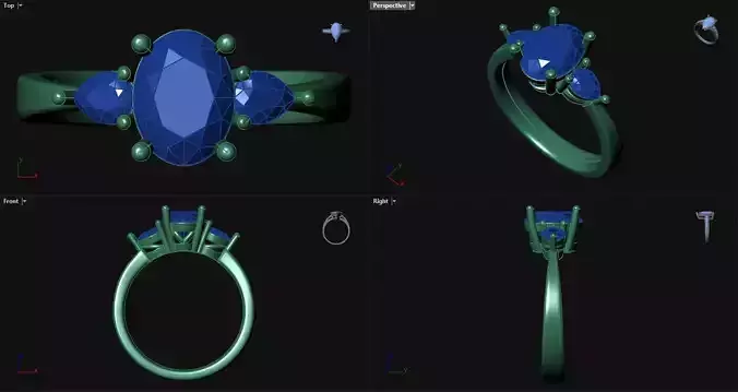 Diamond Oval Engagement Ring with pear sidestones