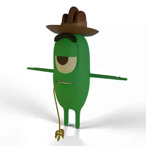Plankton from Spongebob  Low-poly 3D model with cowboy hat 3D model