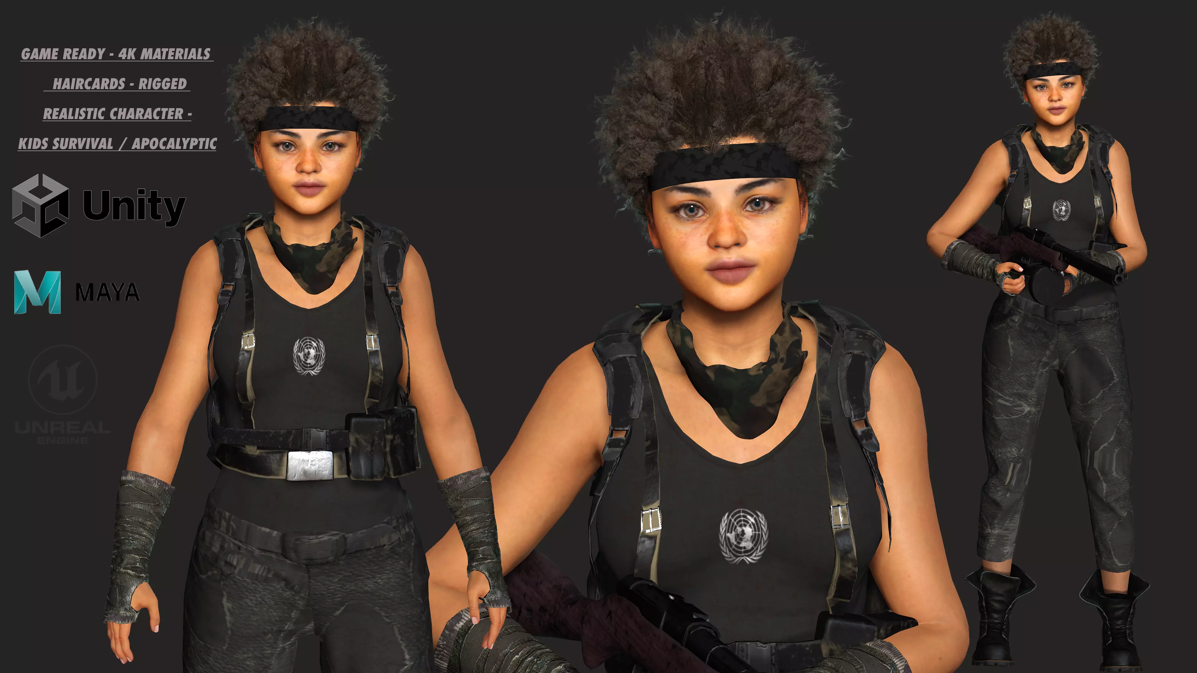 AAA 3D REALISTIC HUMAN CHARACTER -TEENAGE SURVIVOR APOCALYPTIC 2 Low-poly 3D model_0