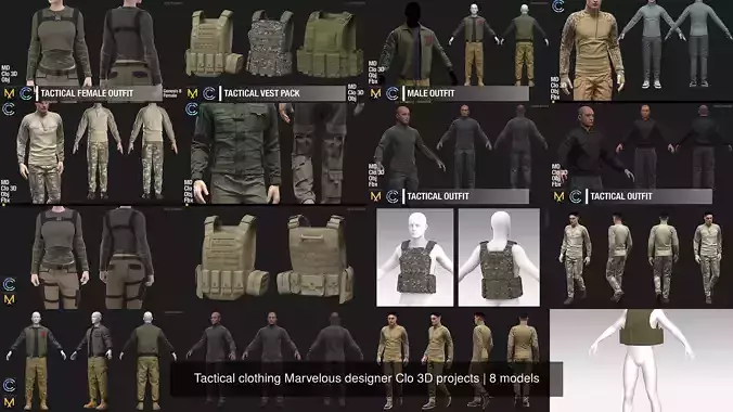 Tactical clothing Marvelous designer Clo 3D projects 3D Model Collection