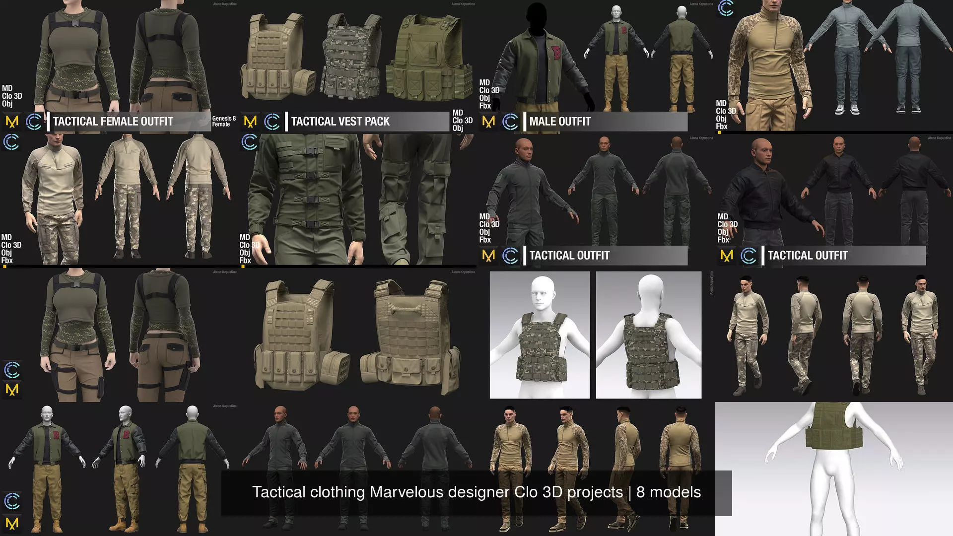 Tactical clothing Marvelous designer Clo 3D projects 3D Model Collection_0