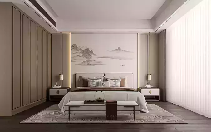 Cozy Bedroom Interior Scene 026 3D model