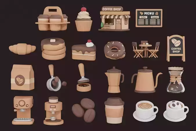 Coffee Shop 3D Icon Pack