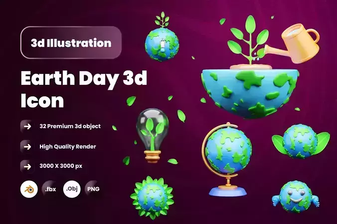 Earth day 3d Illustration Icon Pack