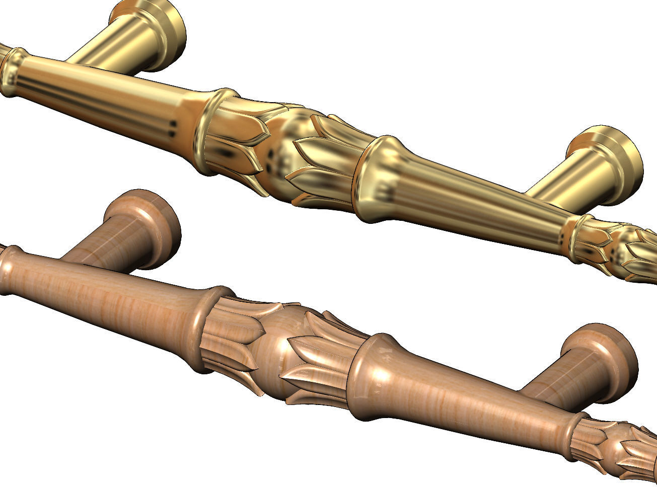 Round lotus bead door gate push pull handle 3D print model_3