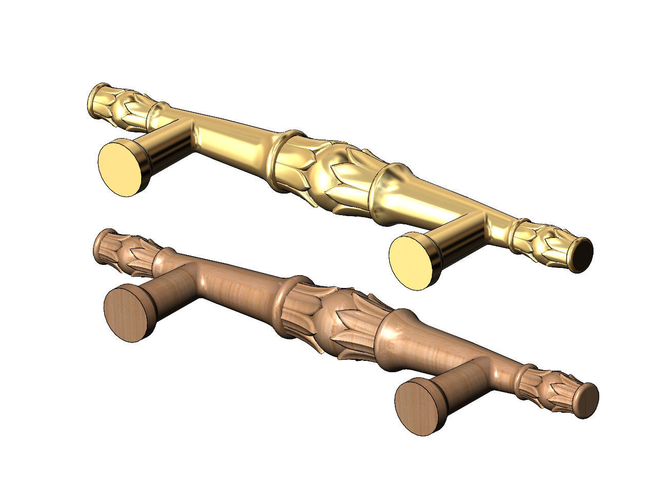 Round lotus bead door gate push pull handle 3D print model_5