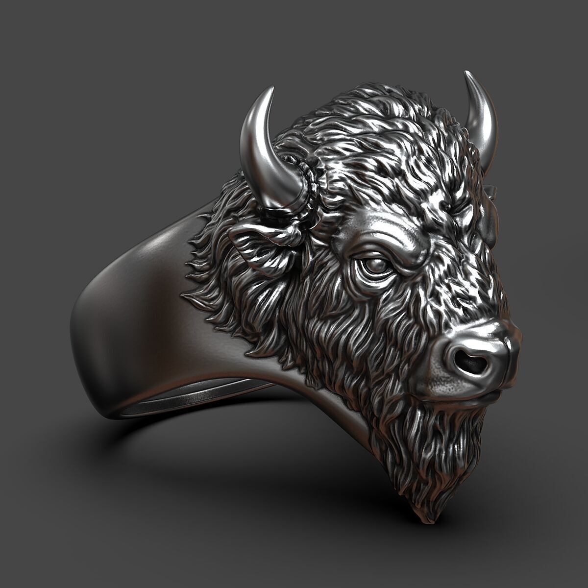 3D model of a bison head ring 3D print model_5