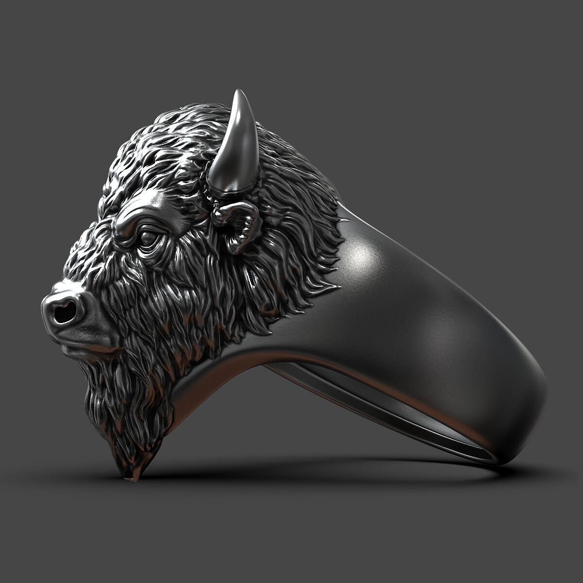3D model of a bison head ring 3D print model_3