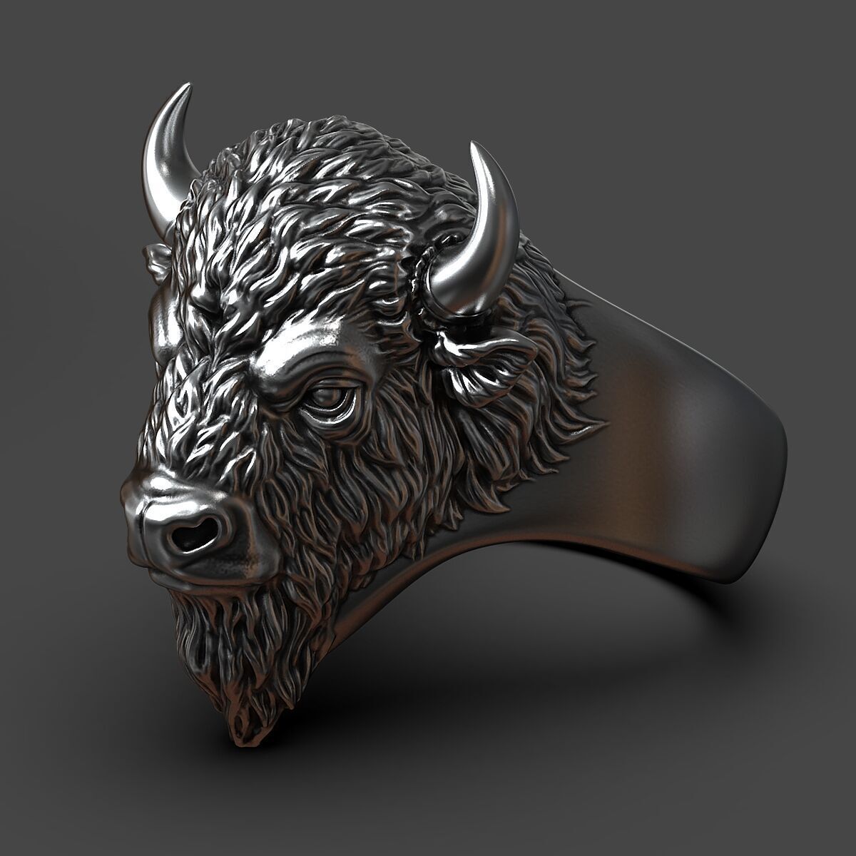 3D model of a bison head ring 3D print model_2