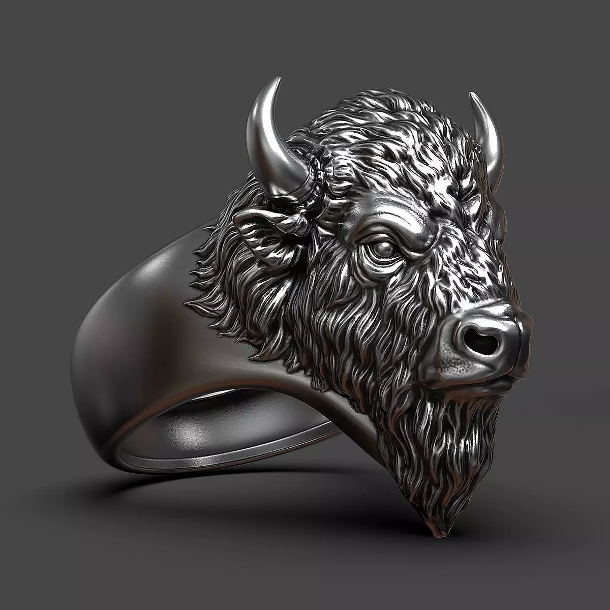 3D model of a bison head ring 3D print model_0