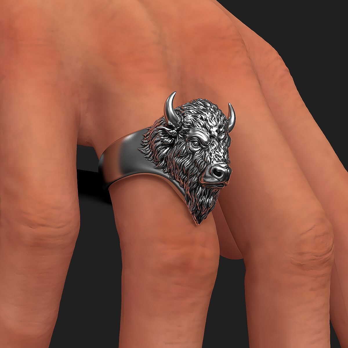 3D model of a bison head ring 3D print model_7