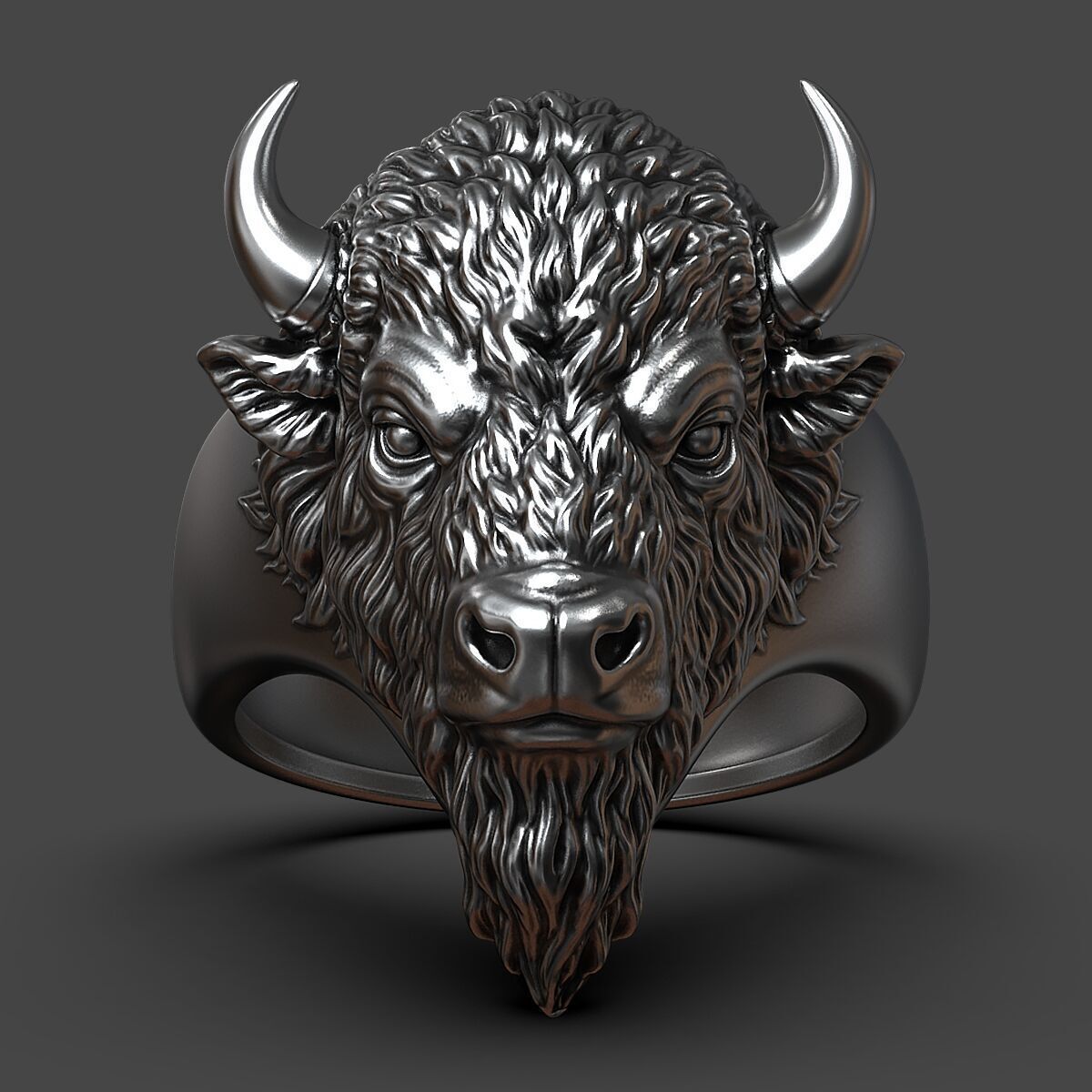 3D model of a bison head ring 3D print model_1