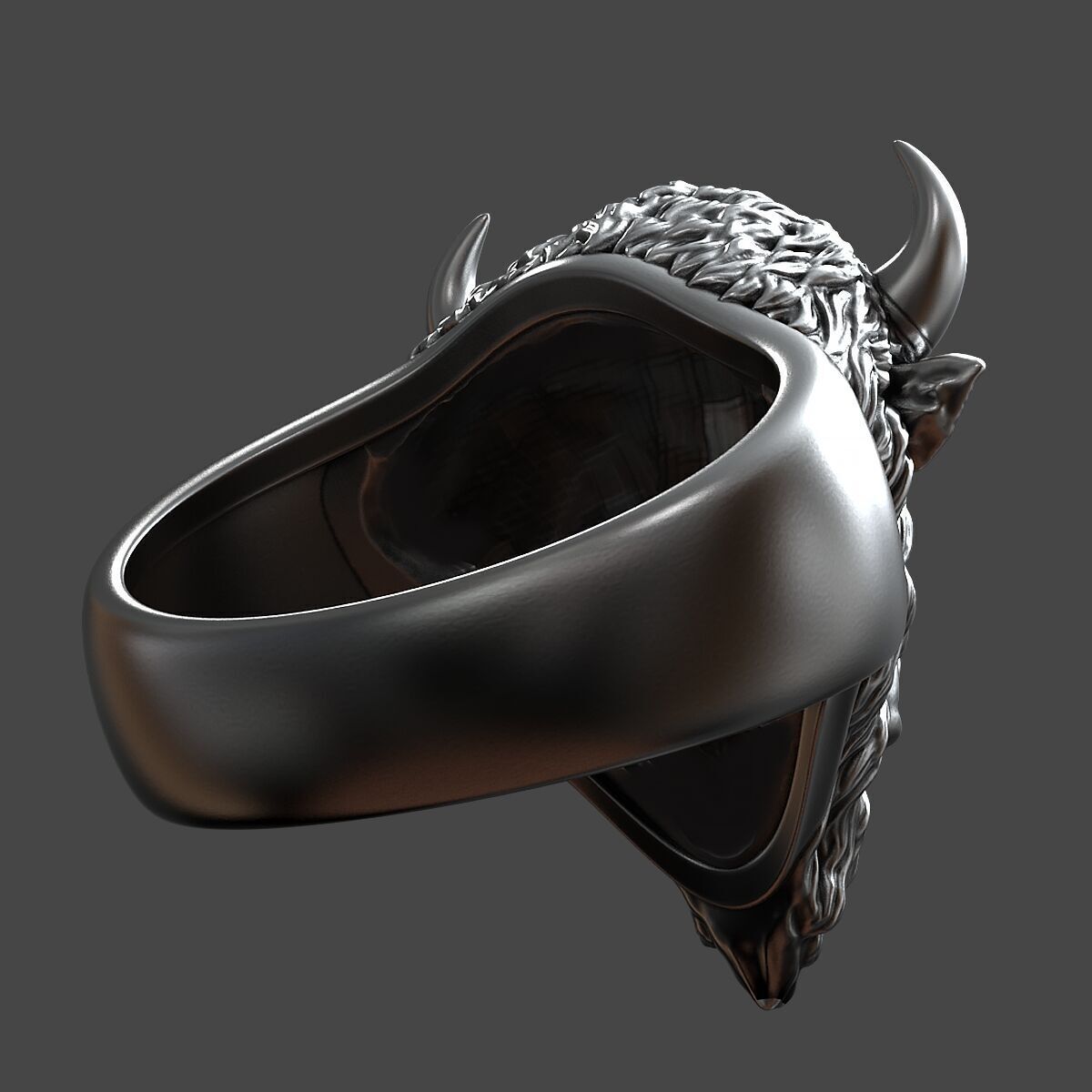 3D model of a bison head ring 3D print model_6