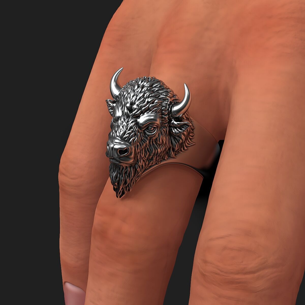 3D model of a bison head ring 3D print model_8