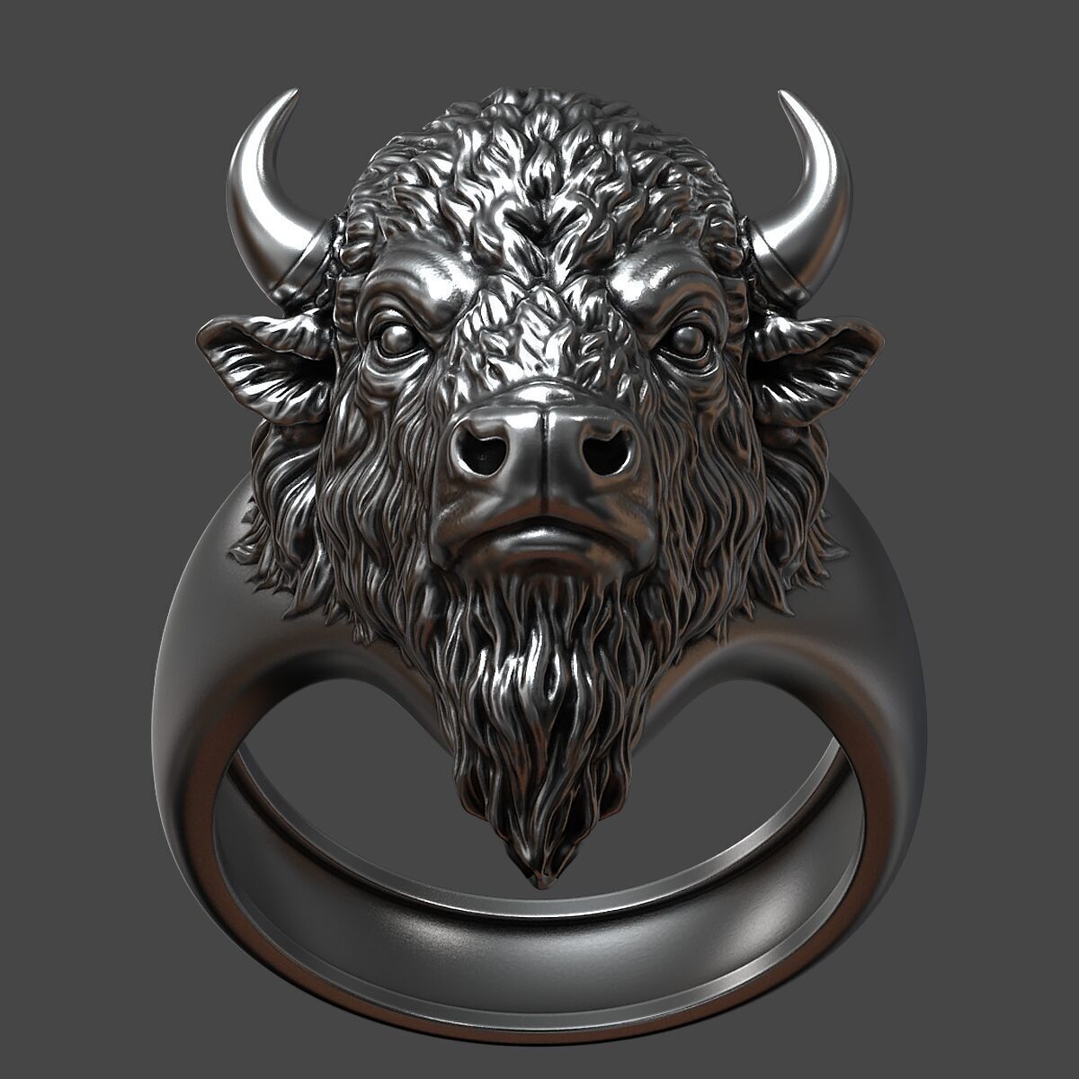 3D model of a bison head ring 3D print model_4
