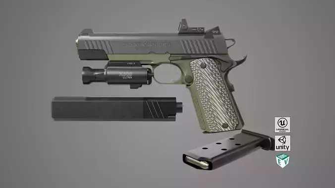 Pistol 07 Green Generic All PBR UE Textures Low-poly 3D model