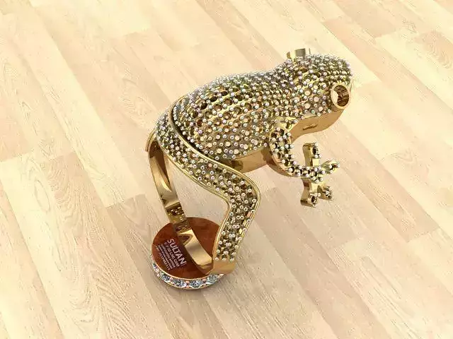 CUSTOM CREATED EMERALD FROG WRAP RING YELLOW GOLD 3D print model