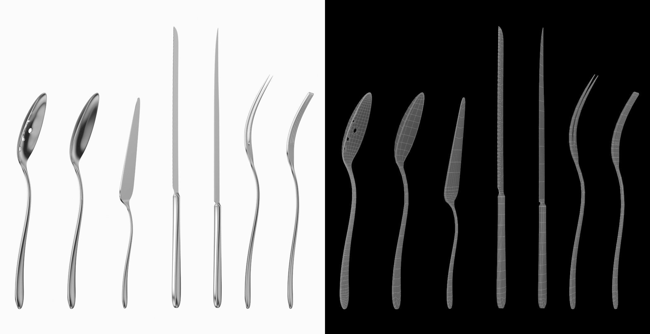 Generic Cutlery Serving Set of 7 Pieces COLLECTION 3D model_4