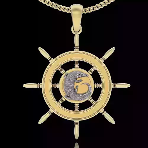 Crocodile wheel pendant silver gold jewelry printable 3D model