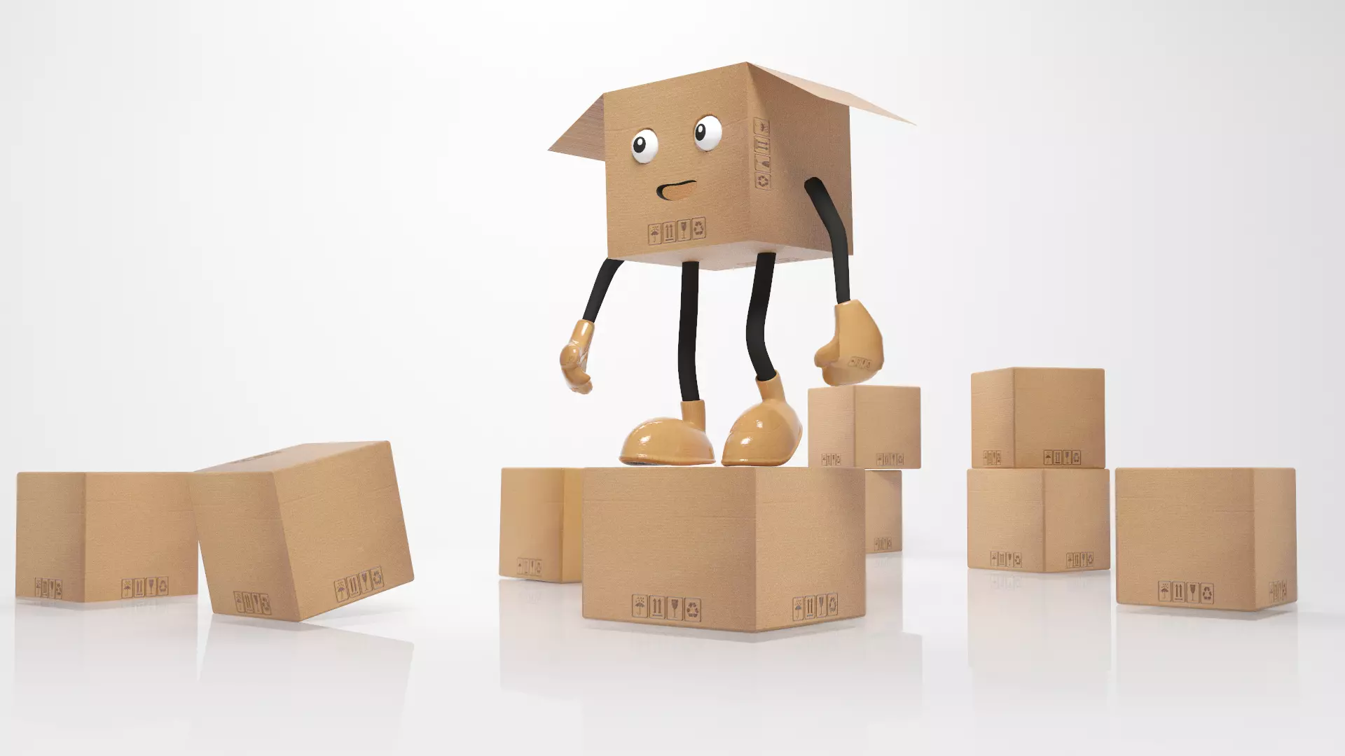 Box Character Mascot Low-poly 3D model_0