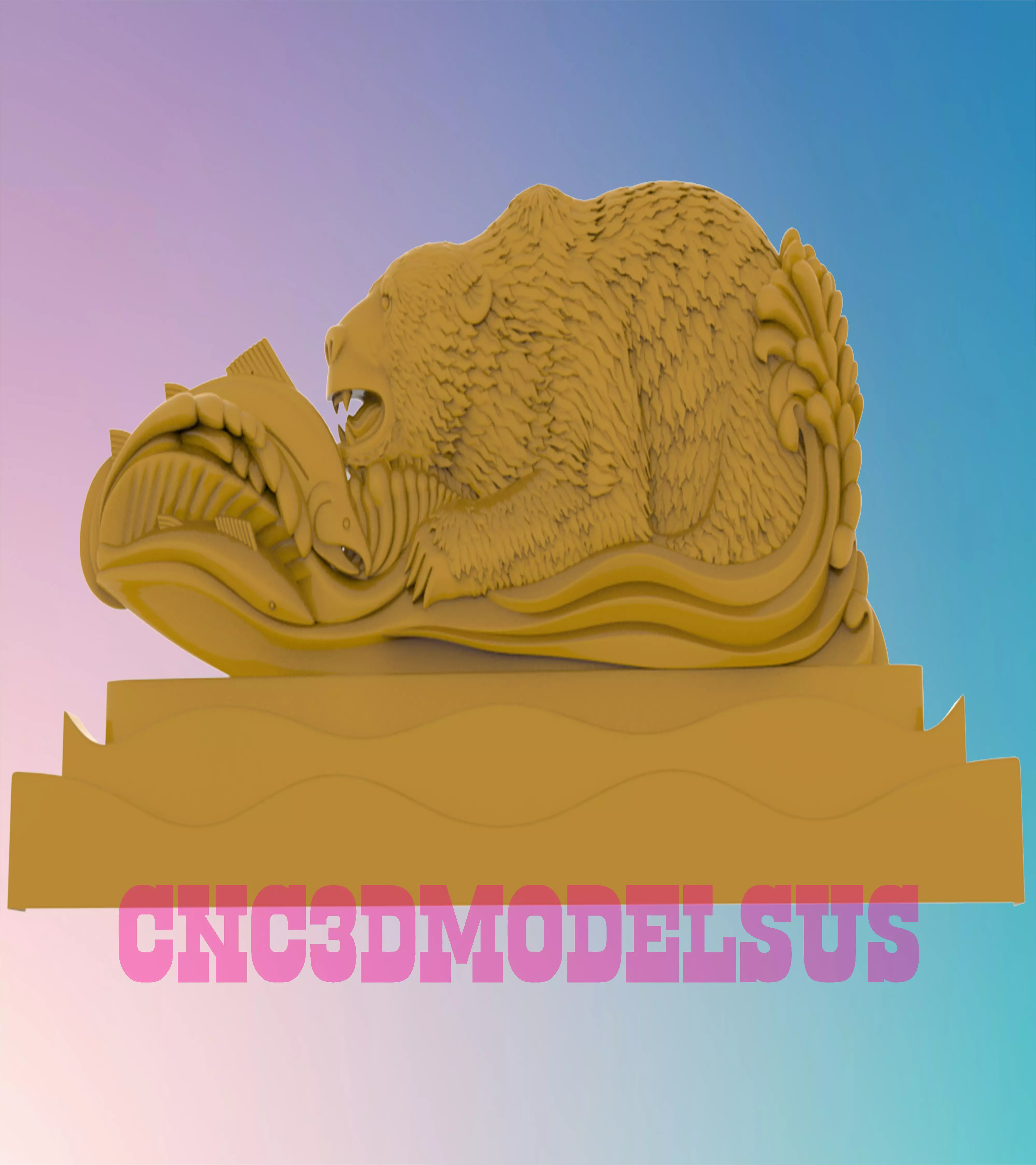 Bear catching fishes 3D MODEL STL FILE FOR CNC ROUTER LASER  3D print model_0