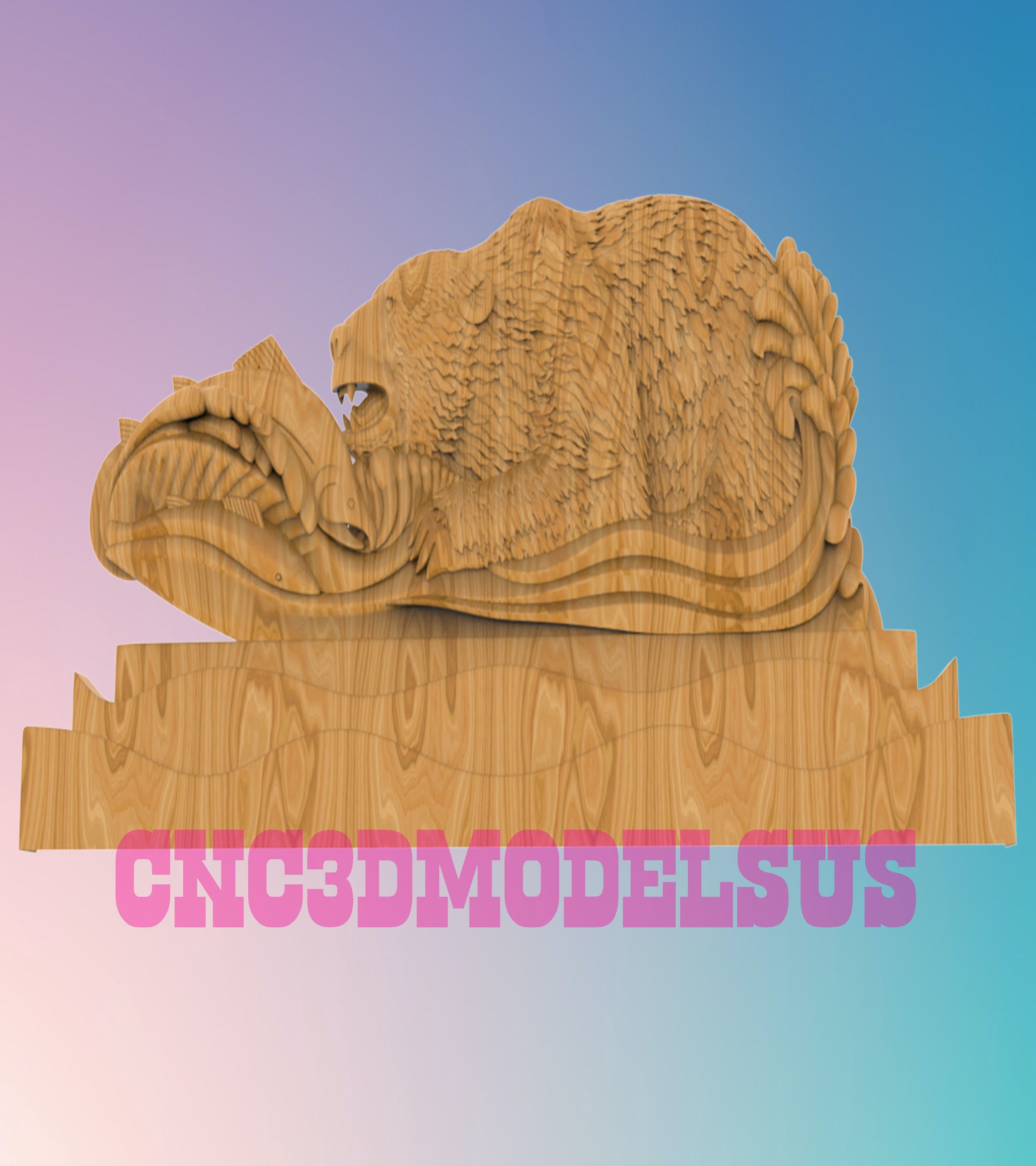 Bear catching fishes 3D MODEL STL FILE FOR CNC ROUTER LASER  3D print model_2