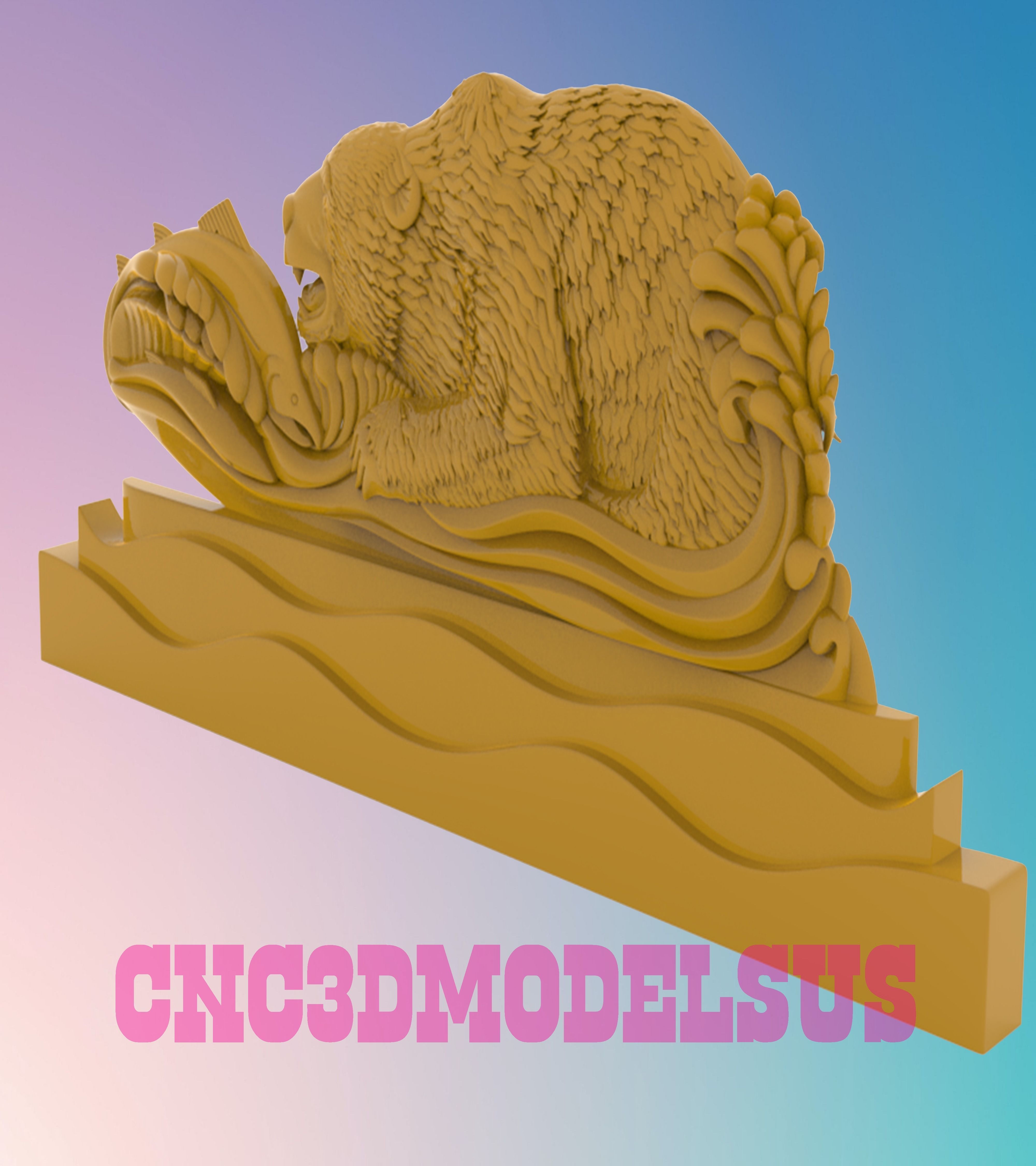 Bear catching fishes 3D MODEL STL FILE FOR CNC ROUTER LASER  3D print model_1