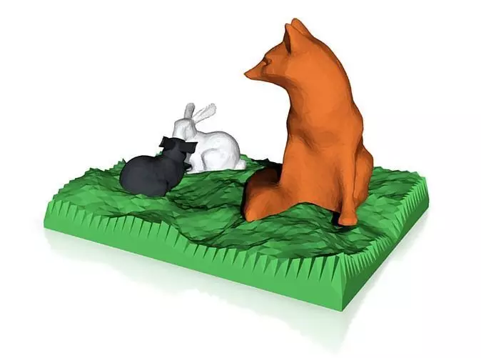 fox watching bunnies Free 3D print model