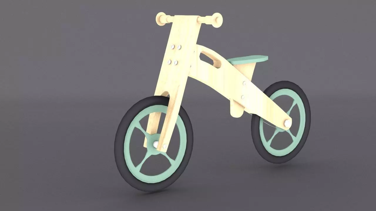 Wooden Balance Bike Low-poly 3D model