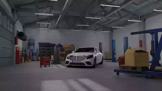 Industrial garage interior low-poly