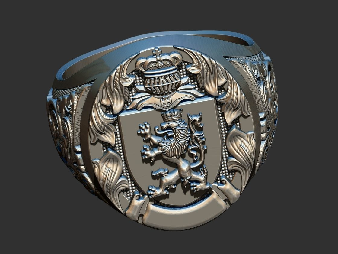 Coat of arms Lion Ring 3D print model_16