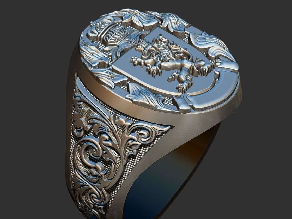 Coat of arms Lion Ring 3D print model_13