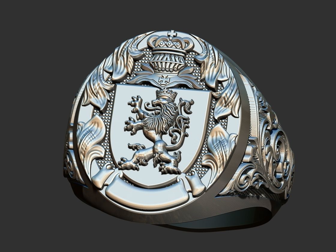 Coat of arms Lion Ring 3D print model_17
