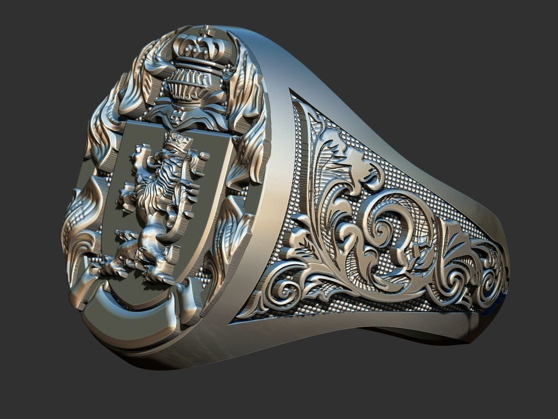 Coat of arms Lion Ring 3D print model_10