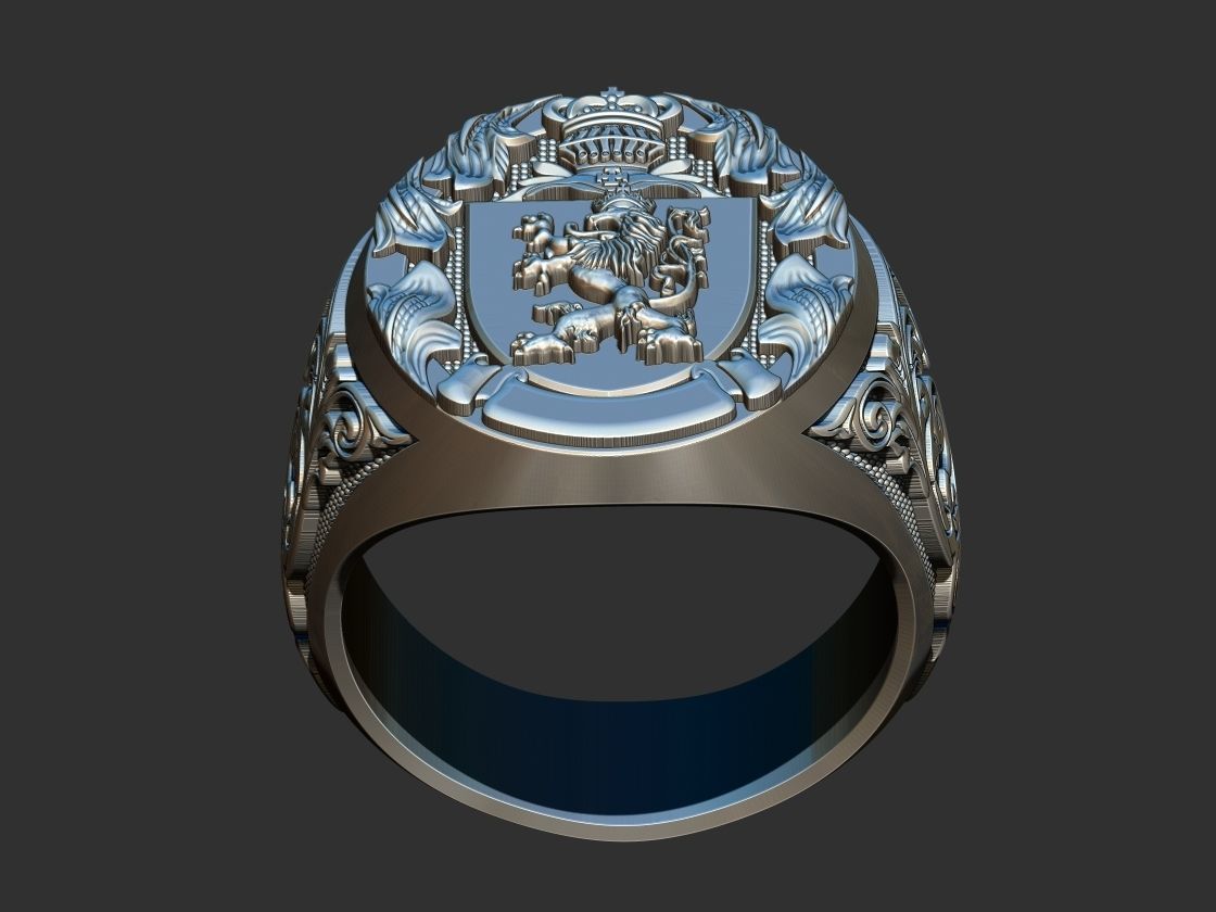 Coat of arms Lion Ring 3D print model_4