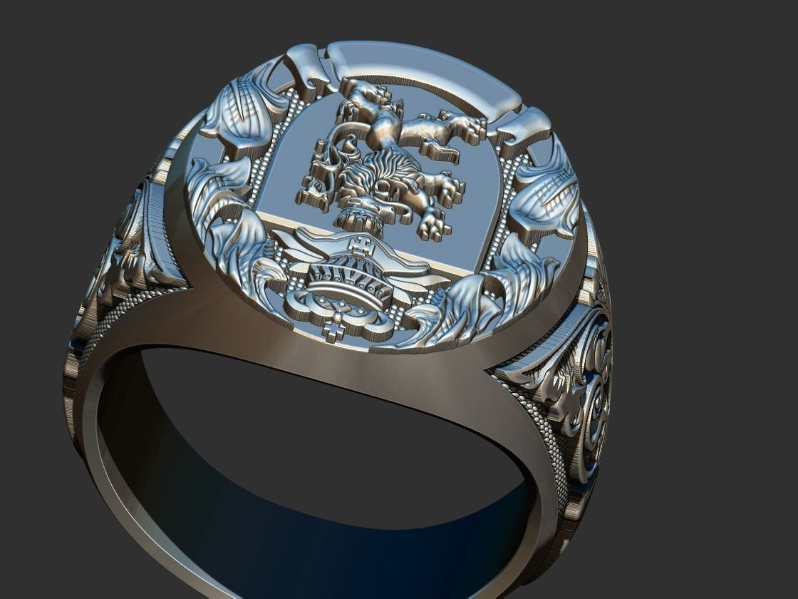Coat of arms Lion Ring 3D print model_12