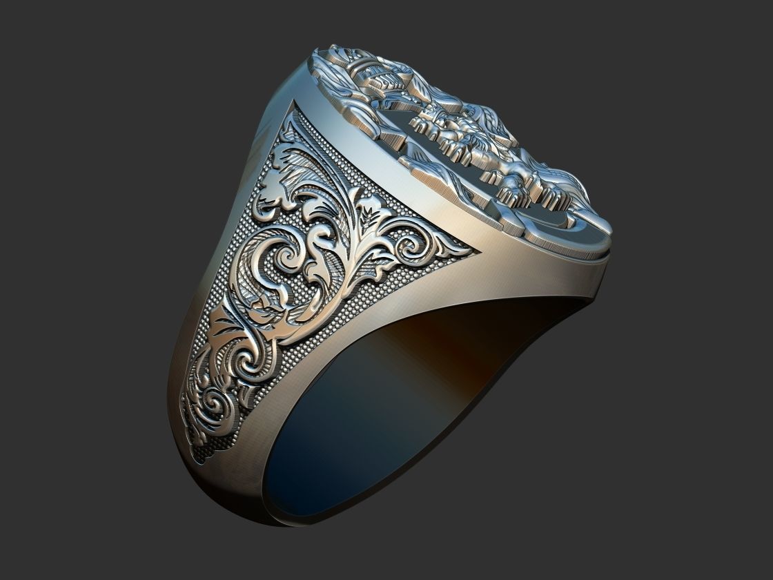 Coat of arms Lion Ring 3D print model_5