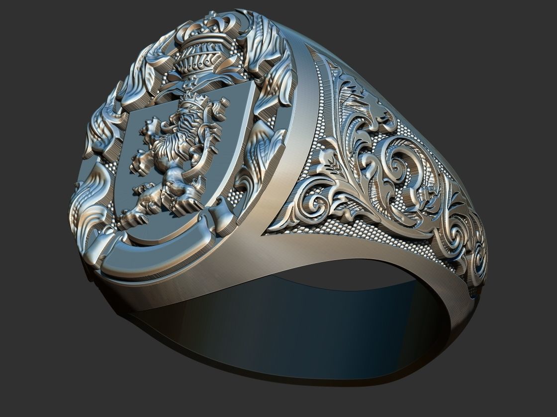 Coat of arms Lion Ring 3D print model_14