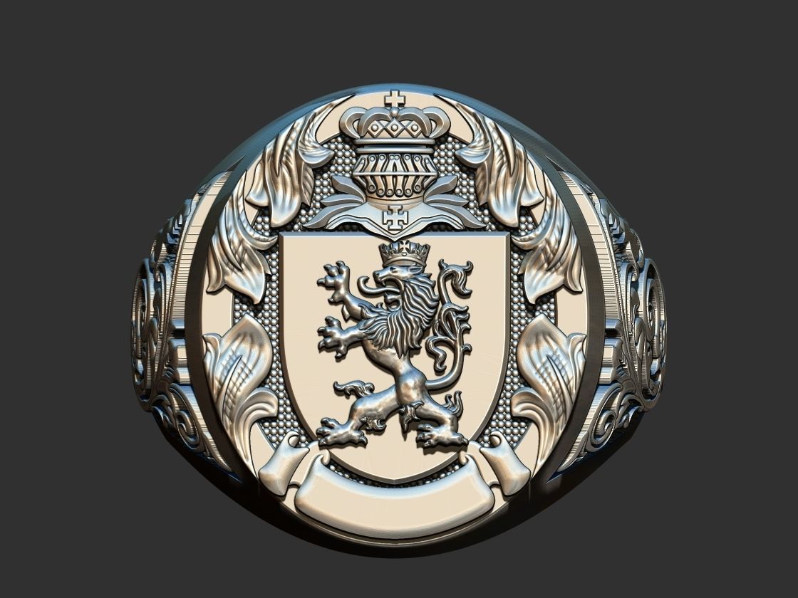 Coat of arms Lion Ring 3D print model_1