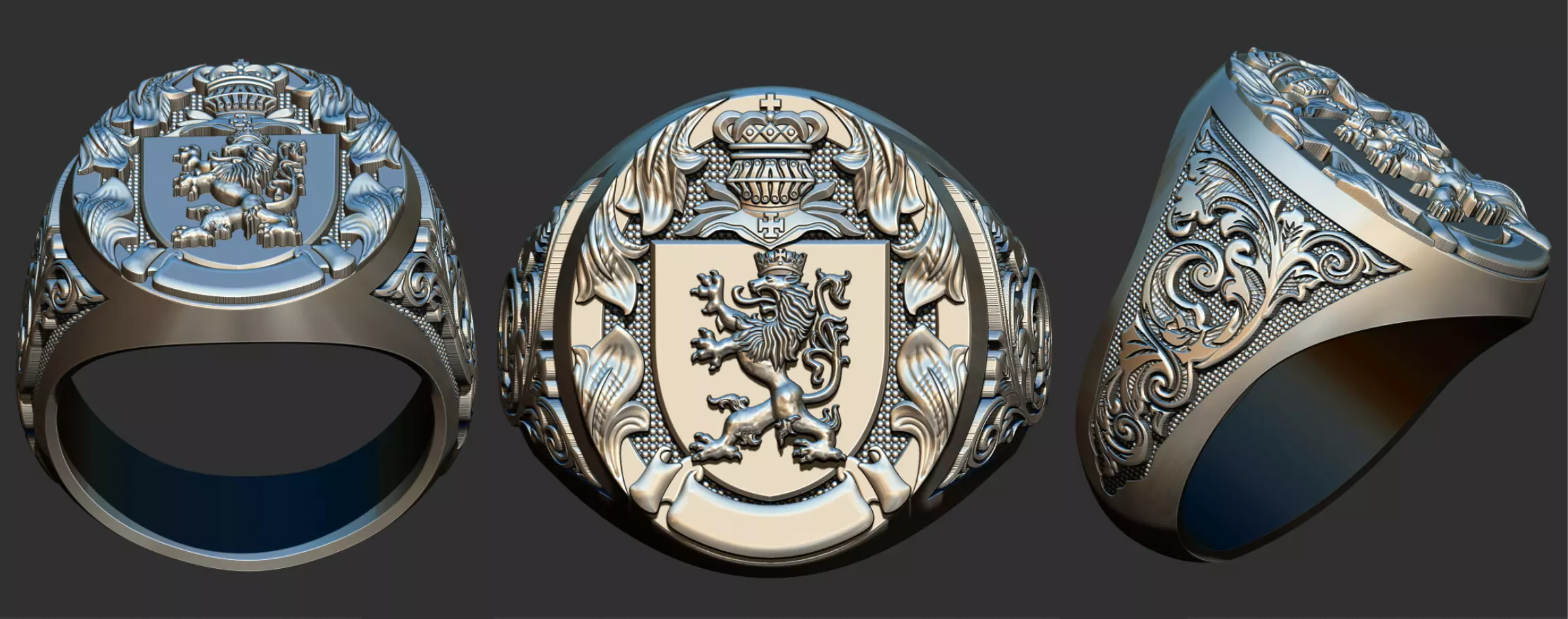 Coat of arms Lion Ring 3D print model_0