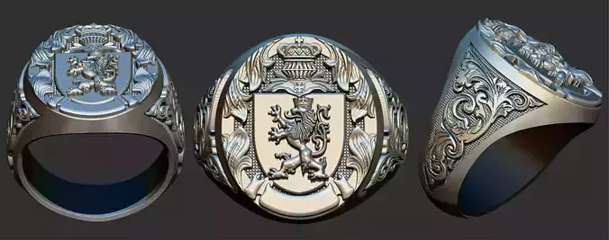 Coat of arms Lion Ring 3D print model