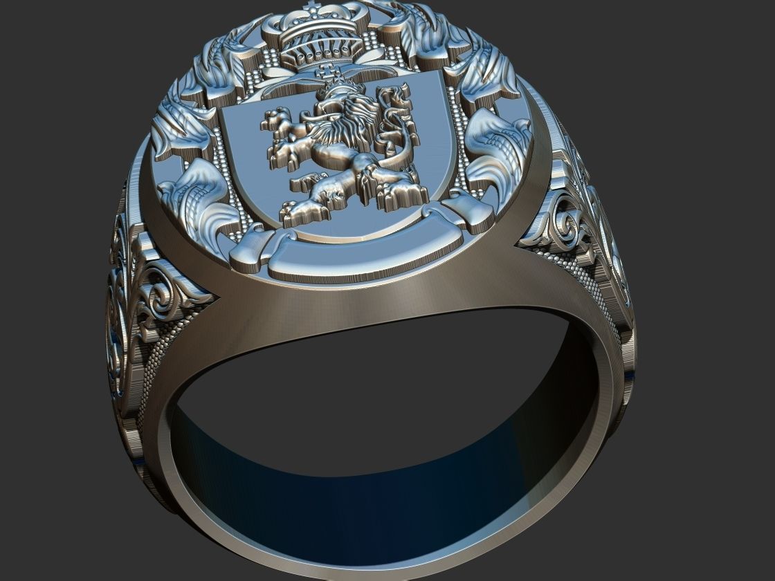 Coat of arms Lion Ring 3D print model_15