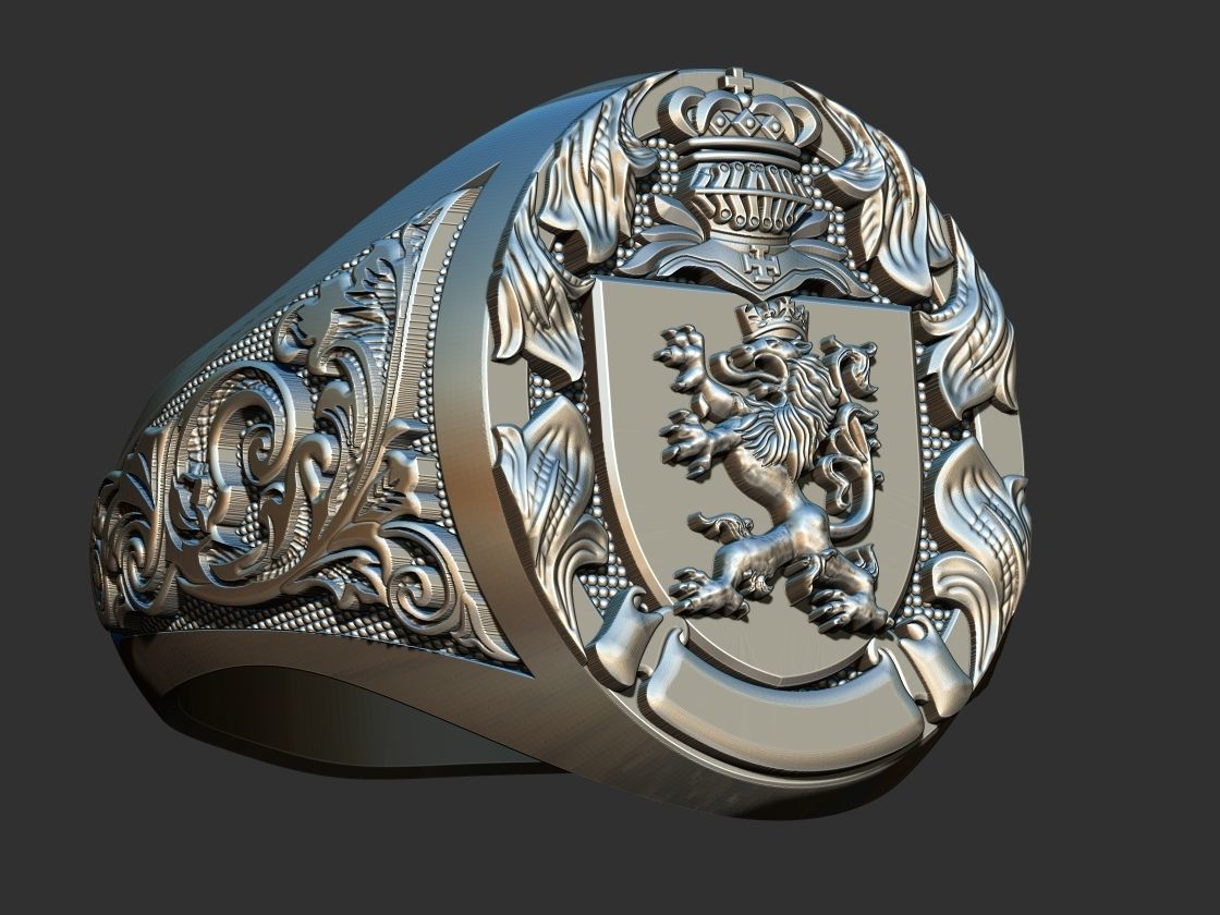 Coat of arms Lion Ring 3D print model_9