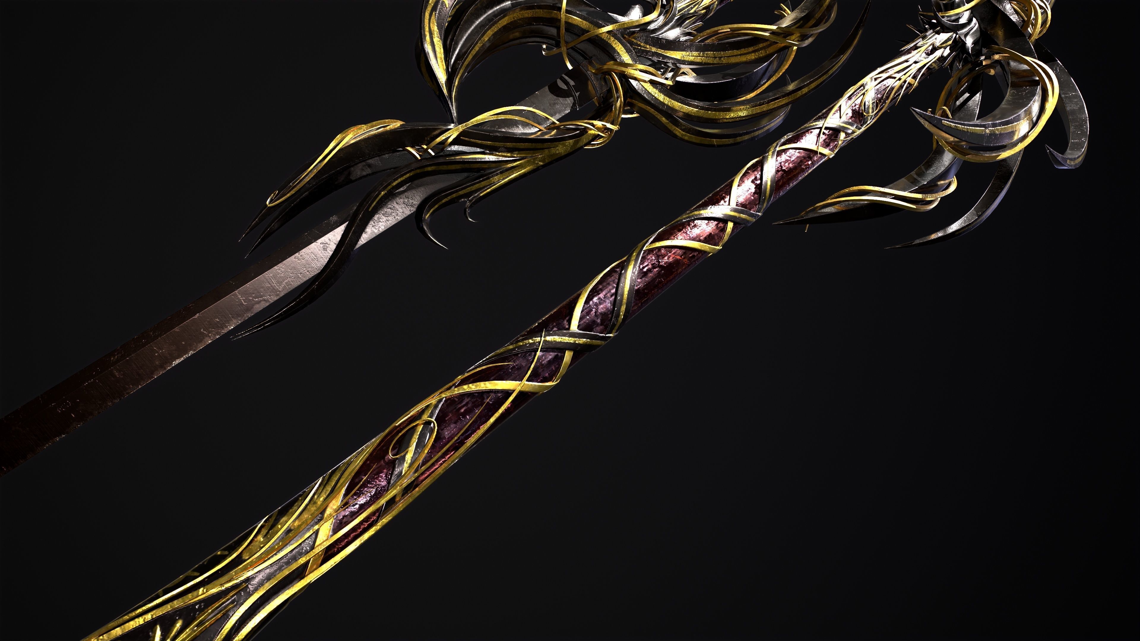 Fantazy Katana Sword Melee Weapon Low-poly 3D model_3