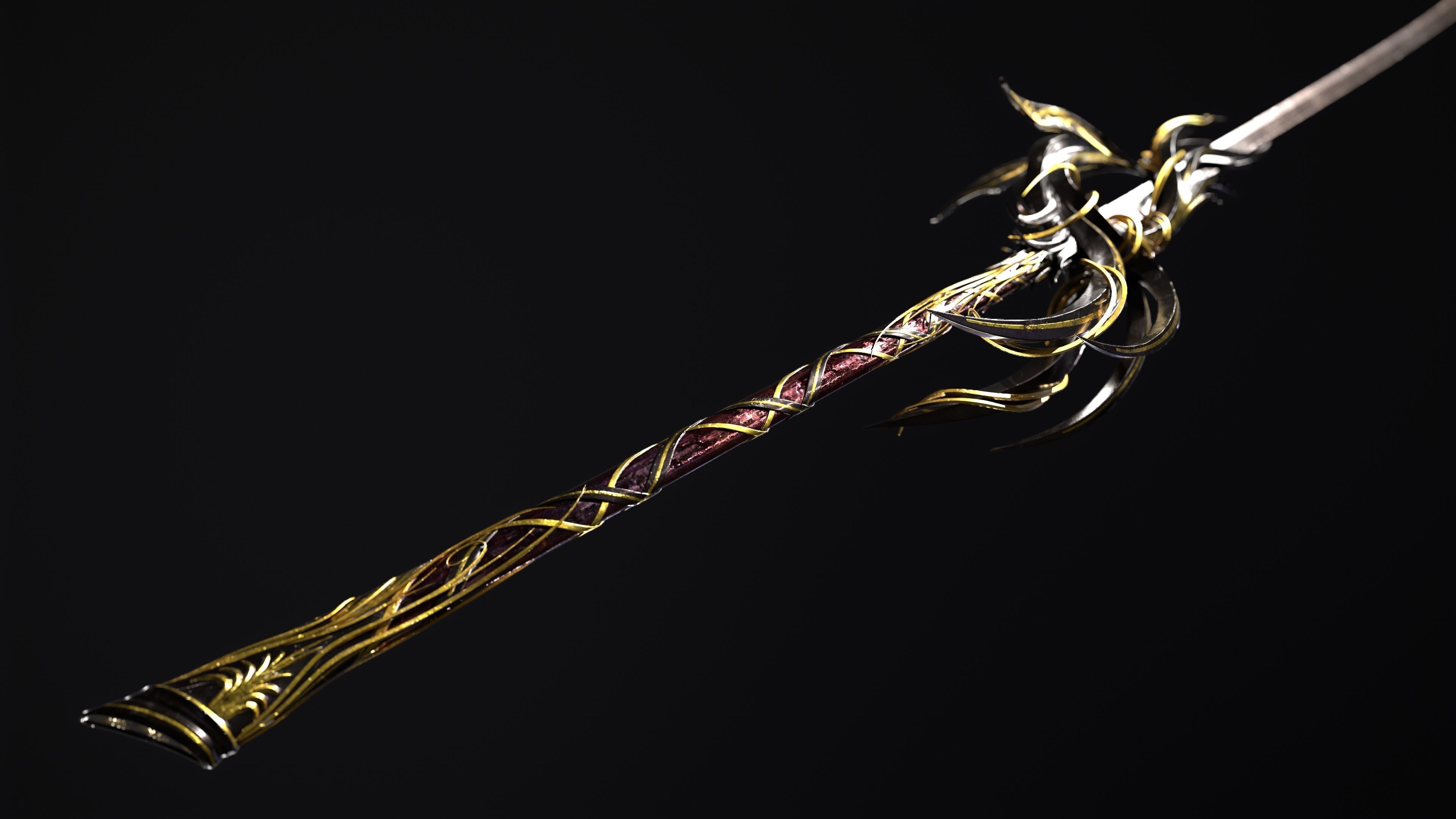 Fantazy Katana Sword Melee Weapon Low-poly 3D model_4